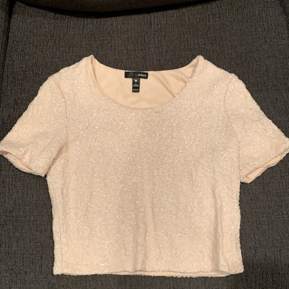 Millennial Pink Sequined Crop Top